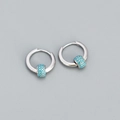 Sterling silver hoop earrings with blue turquoise bead and silver flower inlay - 925 Silver / Platinum (Turquoise Stone)