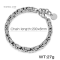 Gepolijste zilveren roestvrijstalen schakelarmband met karabijnsluiting en ronde hanger - Zilveren Byzantijnse Geweven Stijl (KB180604-Z) / 200mmx6mm