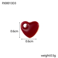 Macro view of 0.6cm red enamel heart pendant with dimensions and 0.5g weight info - Dark Red