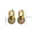 18K gold plated stainless steel hoop earrings with natural green and red stone pendant - Dark Green