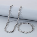 Minimalistisches Set aus Halskette und Armband mit silberner Edelstahlgliederkette - Armband 20CM / 6mm Quadratische Schnalle