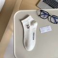 White low cut cotton socks with bear embroidery and Golf Club text for men - Bear Embroidery / White