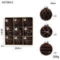 Set di 9 palline di Natale marroni floccate 8cm con motivi geometrici glitterati oro - 9 Pezzi/8cm / Marrone