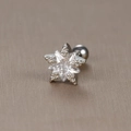 Star-shaped gold earrings with micro-inlaid zircon and ball screw back closure - Round Bead Five-pointed Star / Silver