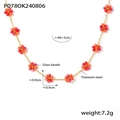 Bohemian floral beaded titanium steel necklace featuring pink and orange glass flowers - Red Necklace