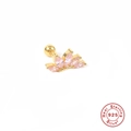 Detailed macro view of S925 sterling silver lotus stud with pink zircon gemstones - Single Piece / Gold-Pink Zirconia