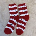 Soft red and white striped coral fleece Christmas socks for winter home warmth - One Size / New Stripe Dots
