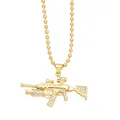 Iced out gold machine gun pendant necklace with rhinestone accents and ball chain - Assault Rifle