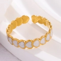 Minimalist 18k gold plated stainless steel open ring with white enamel heart patterns - Adjustable Open / Gold White Heart Bangle (JR455-GW)