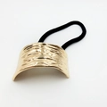Elegant gold hammer textured metal hair ring with black elastic band for ponytails - Irregular Ripple Texture (Hair Tie 21)