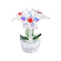 Iridescent crystal five-petal flower ornament with green leaves and a clear base - Five-Petal Flower-AB Color