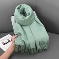 Soft pale green winter scarf featuring tassel fringes and high-quality cashmere texture - 68x180cm / Cyan