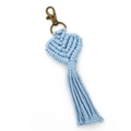 Handmade light blue woven heart keychain with cotton fringe and bronze lobster clasp - Light Blue