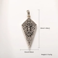 Silver shield pendant with embossed pattern and measurement details, 38mm height - Antique Silver Totem