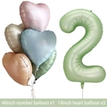 Olivgrünes 40-Zoll-Zahlenballonset mit fünf 18-Zoll-Folienballons in Herzform - Retro Olivgrün Nummer 2 Set