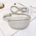 Minimalist cream white PU leather chest bag with adjustable strap and silver zipper - Off White