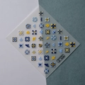 Detail of 5D embossed nail stickers featuring blue and gold Datura flower patterns - Datura Pattern (TS-058)