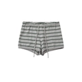 Detail of striped knit shorts with adjustable drawstring waist in grey and dark green - Grey Striped Shorts