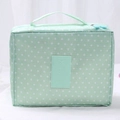 Mint green travel cosmetic bag with white polka dots and a sturdy top carry handle - Green Polka Dot