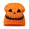 Gestrickte orange Beanie mit schwarzem Halloween-Kürbisgesicht für festliche Wärme - M (56-58cm) / Stil A (Kürbisgesicht) / Orange