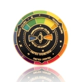 Golden enamel color wheel brooch featuring triadic and complementary color markings - Color Theory Brooch / Color Matcher - Black