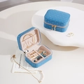 Portable bright blue leather jewelry box with quilted texture and golden zipper - Quilted Rhinestone Style (sp01258) / Upgraded Starry Jewelry Box-Sea Blue