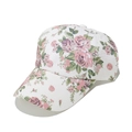 Close-up of pink rose floral print on white canvas baseball cap with detailed stitching - M (56-58cm) / Off White