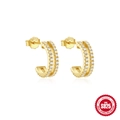 Pendientes en C de plata S925 bañados en oro con doble fila de circonitas pavimentadas - Aro en C / Dorado (Doble Fila de Circonitas)