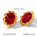 Detailed size parameters of vintage gold earrings with large oval red gemstones - Ruby Oval Twist Gold Earrings (HC-E10979-PE)