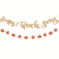 Gouden glitter Happy Thanksgiving banner met oranje pompoen- en esdoornblad slingers - Thanksgiving Banner en Ophangset