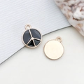 Golden peace sign charms with black enamel finish for DIY jewelry and keychains - Round Peace Symbol (12414) / 1 Piece (12x15mm) / Black