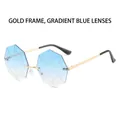Frameless spider web sunglasses with gold metal frame and blue gradient lenses - Gold Frame Gradient Blue Lens