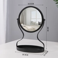 Modern black metal desktop vanity mirror with oval storage base tray, 28cm height - Black Hourglass Style - Storage Mirror