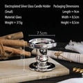 Small silver plated glass candle holder with vintage metallic finish on an old book - Electroplated Silver Small