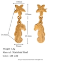 18K gold plated stainless steel starfish and seahorse earrings with measurements - Starfish Seahorse Patchwork Stud Earrings - Gold
