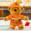 Adorable plush teddy bear firefighter keychain in orange uniform with 119 badge detail - Keychain Firefighter Bear - Brown