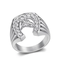 Hip hop style silver stainless steel horse head ring with sparkling cubic zirconia crystals - US 7 / Steel