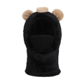 Passamontagna orso in peluche nero per bambini con sciarpa e maschera in maglia calda - Nero