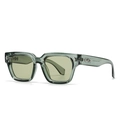 Dunkelgrüne, quadratische Sonnenbrille mit transparentem Rahmen und Vintage-Nieten - Transparent Grüner Rahmen Grüne Gläser