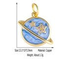 Golden planet charm with blue enamel and sparkling star patterns for jewelry making - Deep Blue Planet