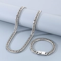 Set collana e bracciale a catena barbazzale argento con fibbia rettangolare grigia - 9mm Stile A (KB184290-Z) / 21cm / Color Acciaio
