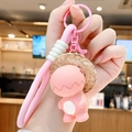 Pink resin dinosaur keychain with knitted wrist strap and sun hat for bag accessory - Resin Straw Hat Dinosaur-Pink