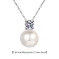 S925 silver necklace featuring a 12mm round pearl and 0.5ct moissanite pendant - 12mm Shell Pearl 0.5ct Moissanite Necklace (Original/Platinum Plated)