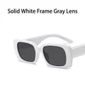 Solid white rectangular sunglasses with dark gray lenses in a retro street style - Solid White Frame Gray Lens