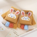 Ginger yellow knitted children's flip-top gloves with cute bunny and colorful fingers - 4-10 Years / Rabbit - Yellow