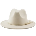 Detailed view of beige felt fedora hat with woven rope band and decorative fringe tassel - M (56-58cm) / Beige