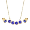 Set gioielli da donna in acciaio dorato con strass blu tondi e orecchini a lobo abbinati - Blu (KS193684-KD)