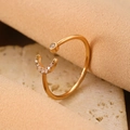 Adjustable gold ring with sparkling crescent moon and star zircon accents on marble - Gold Moon Star Open Ring (4999)