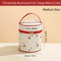 Cylindrical thermal lunch bag with sweet cherry patterns and thick aluminum foil lining - Round Bag-Small Cherry