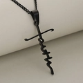 Collar minimalista de acero inoxidable negro con cruz y letras artísticas Faith - Negro